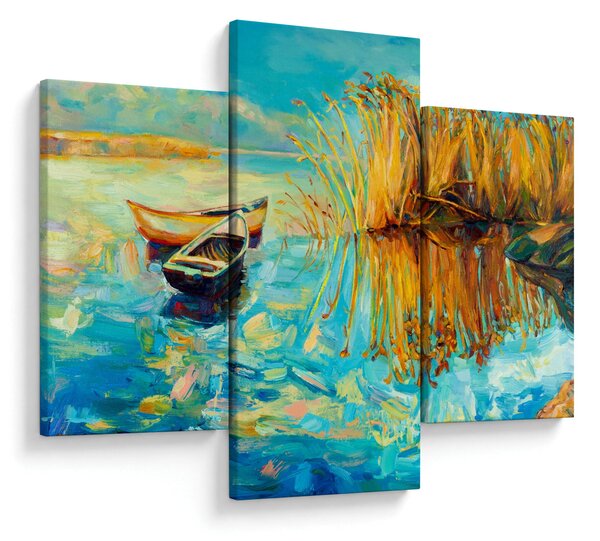 Obraz - Jazero s loďkami (90x60 cm)