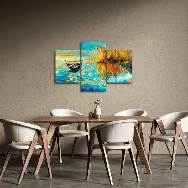Obraz - Jazero s loďkami (90x60 cm)