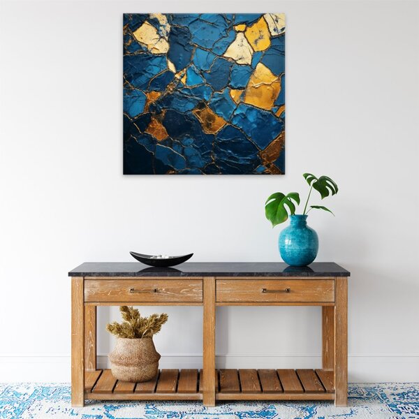Obraz na plátne - Zlato modrá mozaika - 40x40 cm