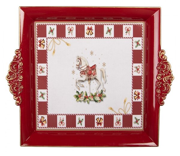 Vianočný servírovací červený podnos vianočný koník - 30*26*3 cm - Clayre & Eef