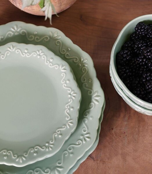 Zelený porcelánový dezertný tanier s čipkou Provence lace verte - Ø 19 cm - Chic Antique
