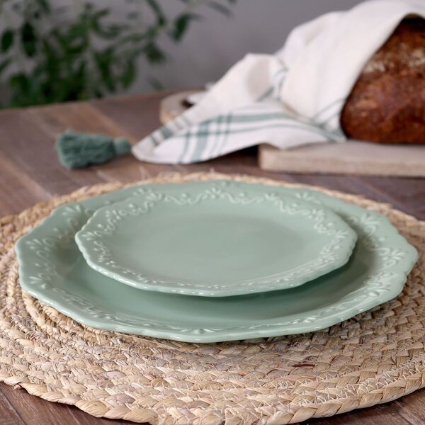 Zelený porcelánový dezertný tanier s čipkou Provence lace verte - Ø 19 cm - Chic Antique