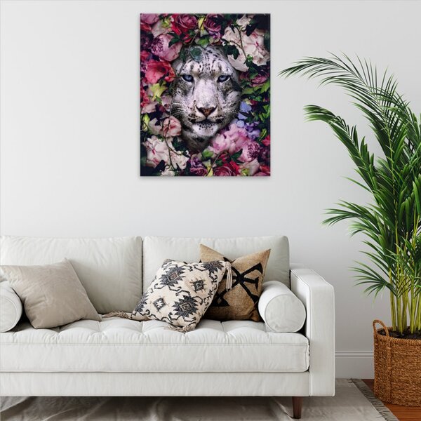 Obraz na plátne - Biely tiger v kvetoch - 40x50 cm