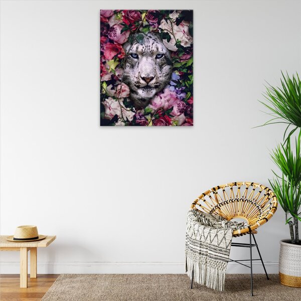 Obraz na plátne - Biely tiger v kvetoch - 40x50 cm