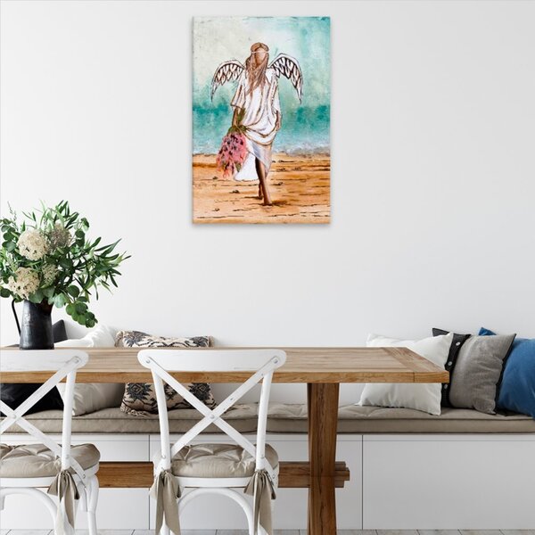 Obraz na plátne - Anjel v piesku s kvetinou - 40x60 cm