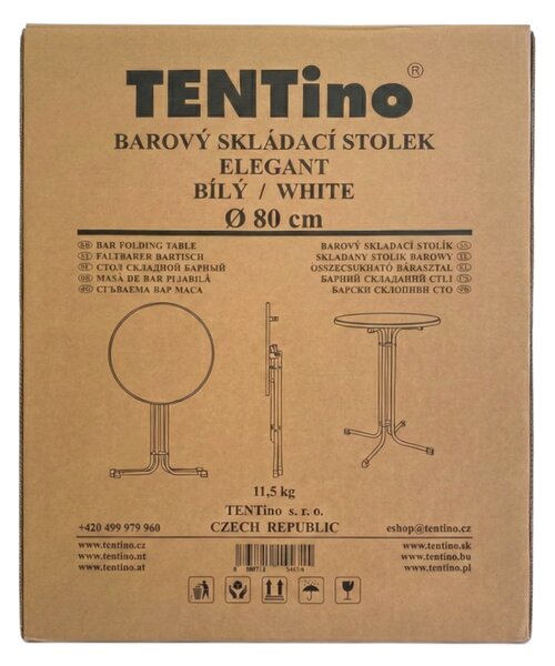 TENTino Elegantný skladací bistro stôl 80 cm ELEGANT WHITE