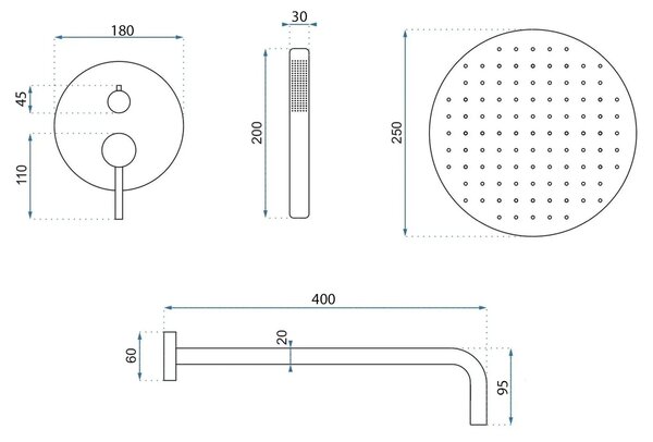 Podomietkový Sprchový Set Rea Argon Nickel Brush + BOX