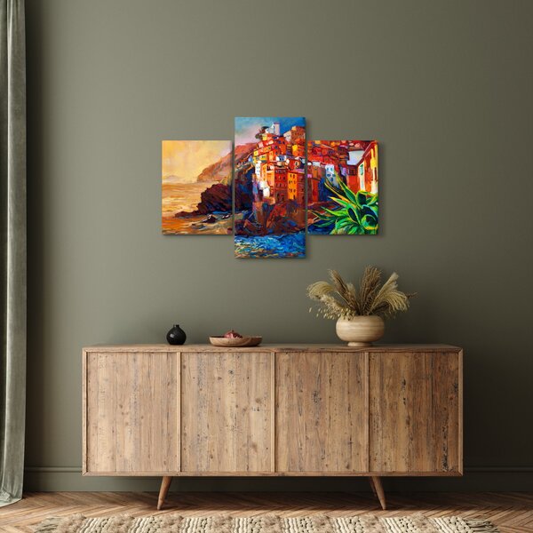 Obraz - Dedina na pobreží Cinque Terre, Talianska riviéra, moderný impresionizmus (90x60 cm)