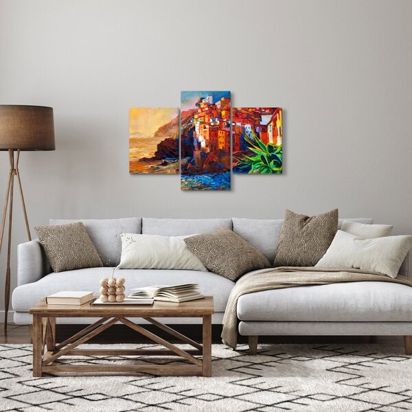 Obraz - Dedina na pobreží Cinque Terre, Talianska riviéra, moderný impresionizmus (90x60 cm)