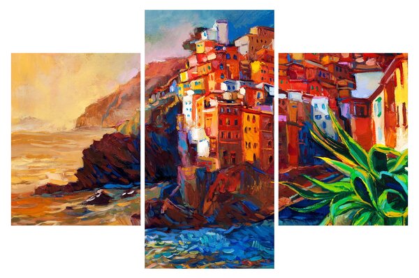 Obraz - Dedina na pobreží Cinque Terre, Talianska riviéra, moderný impresionizmus (90x60 cm)