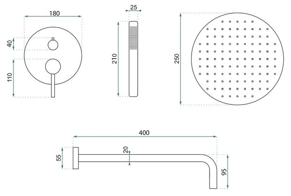 Podomietková sprchová súprava Rea Foss Clif Titan + BOX