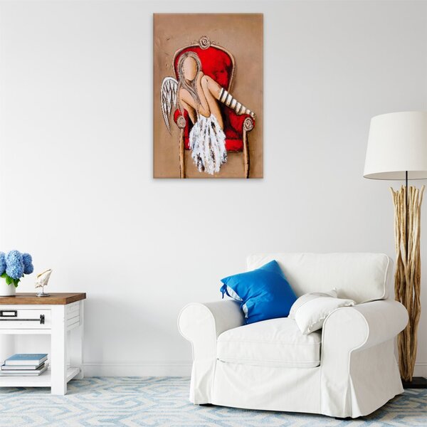 Obraz na plátne - Anjel v červenom kresle - 40x60 cm