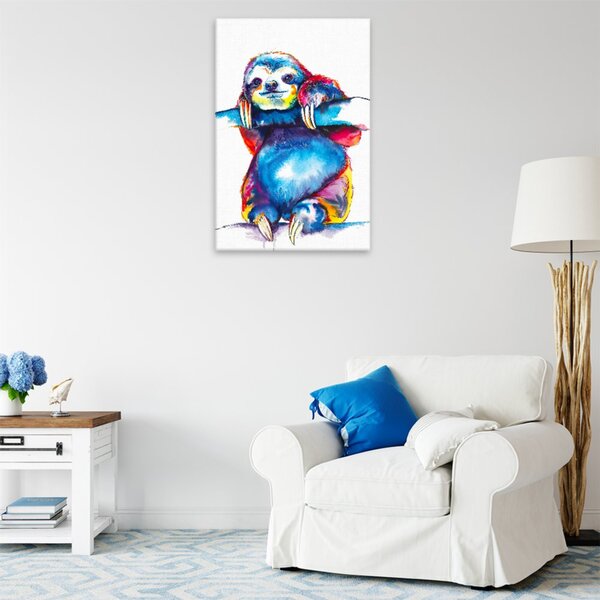 Obraz na plátne - Leňochod na vetve vo farbách - 40x60 cm