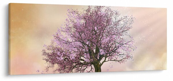 Obraz rozkvitnutého stromu na vrchole kopca (120x50 cm)
