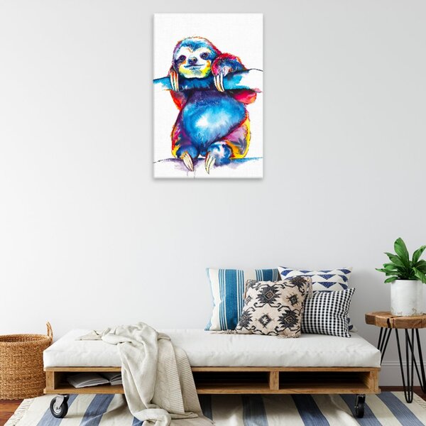 Obraz na plátne - Leňochod na vetve vo farbách - 40x60 cm
