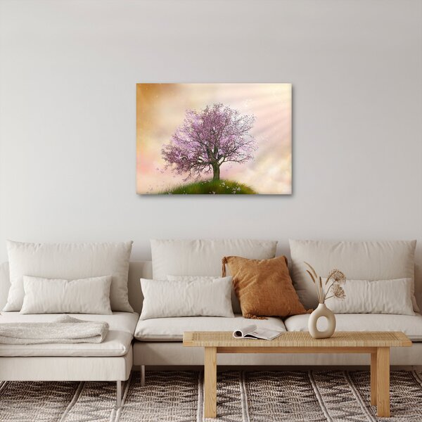 Obraz rozkvitnutého stromu na vrchole kopca (70x50 cm)