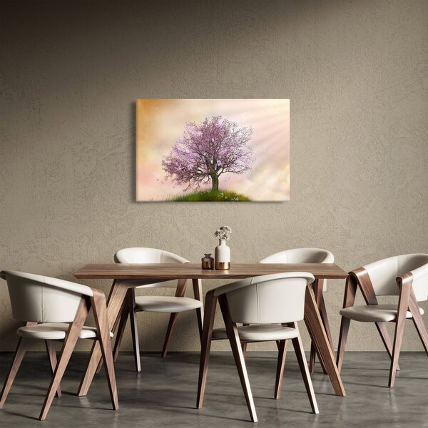 Obraz rozkvitnutého stromu na vrchole kopca (90x60 cm)