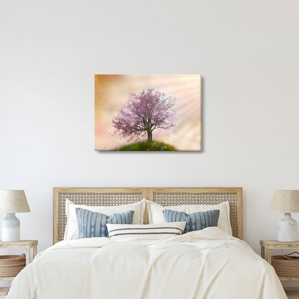 Obraz rozkvitnutého stromu na vrchole kopca (70x50 cm)