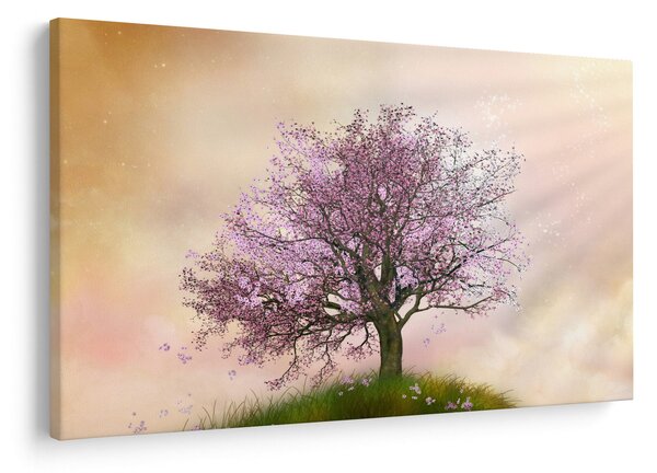 Obraz rozkvitnutého stromu na vrchole kopca (90x60 cm)