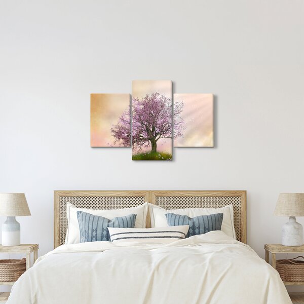 Obraz rozkvitnutého stromu na vrchole kopca (90x60 cm)