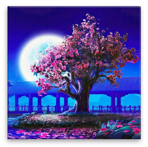 Obraz na plátne - Ružové kvety za splnu mesiaca - 40x40 cm