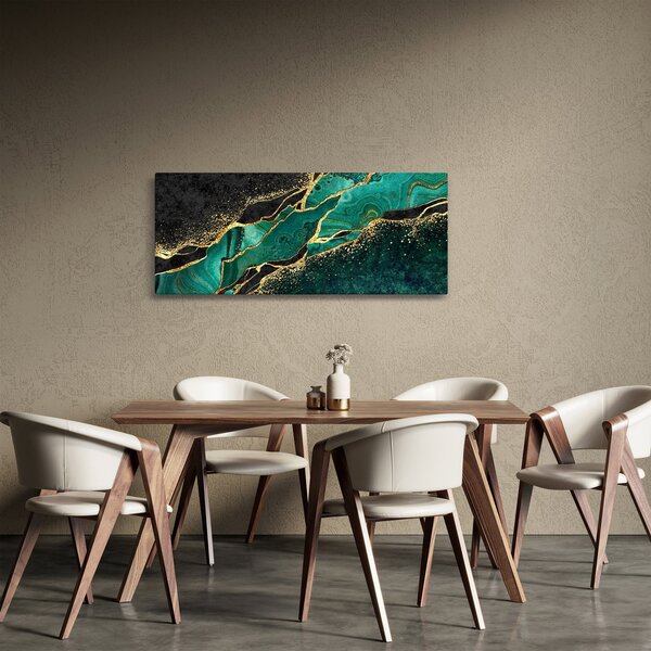 Obraz - Petrolejovo-zlaté mramorovanie (120x50 cm)