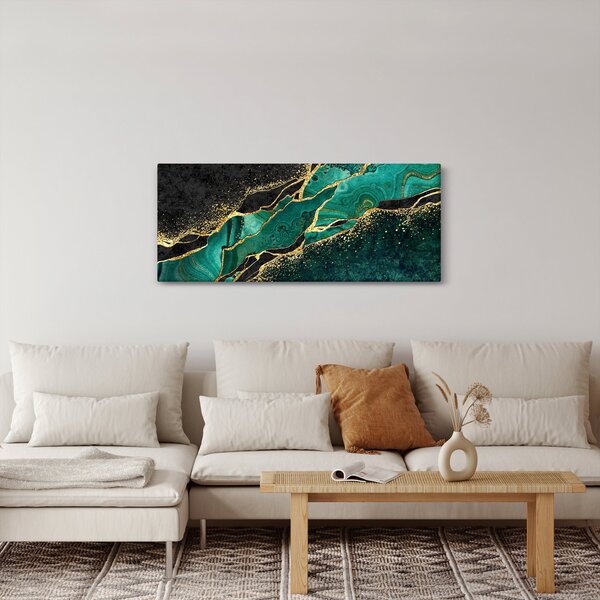 Obraz - Petrolejovo-zlaté mramorovanie (120x50 cm)