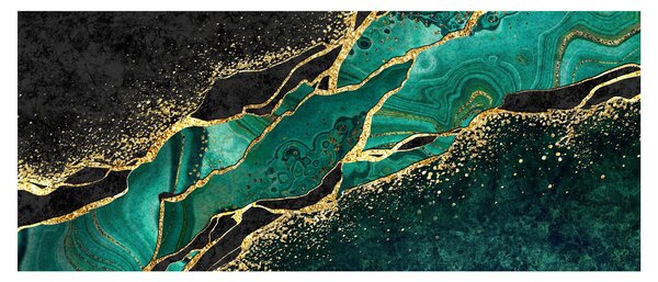 Obraz - Petrolejovo-zlaté mramorovanie (120x50 cm)