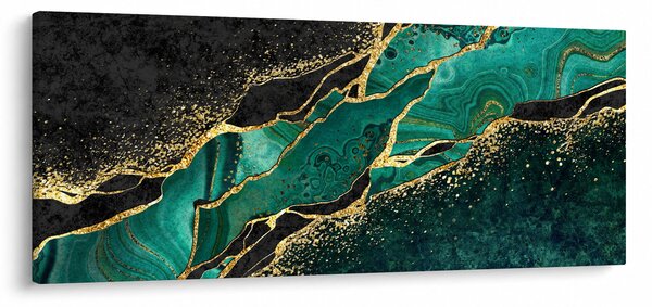 Obraz - Petrolejovo-zlaté mramorovanie (120x50 cm)