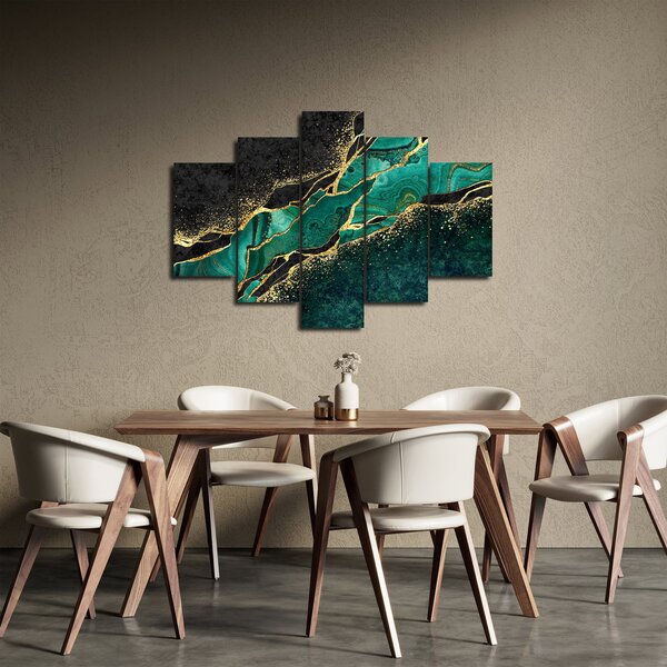 Obraz - Petrolejovo-zlaté mramorovanie (150x105 cm)
