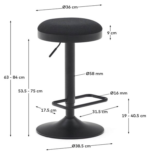 MUZZA Barová stolička biza 80 cm čierna