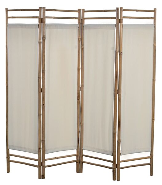 Skladací 4-panelový paraván, bambus a plátno, 160 cm