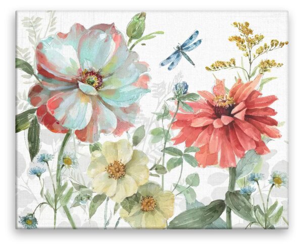 Obraz na plátne - Divoké kvety a vážka - 50x40 cm