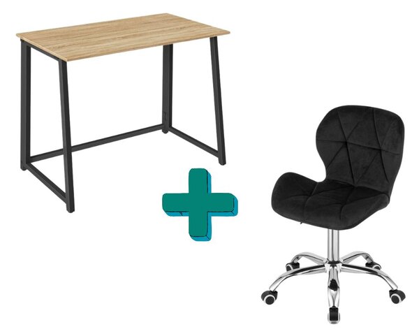 Set do pracovne ZARIMO stôl 80x40 cm dub sonoma + kreslo AVOLA VELVET čierne