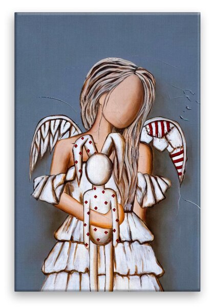 Obraz na plátne - Anjel s plyšákom - 40x60 cm