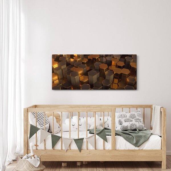 Obraz - Bronzové hexagóny (120x50 cm)