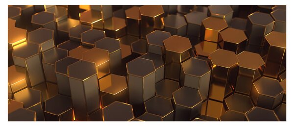 Obraz - Bronzové hexagóny (120x50 cm)