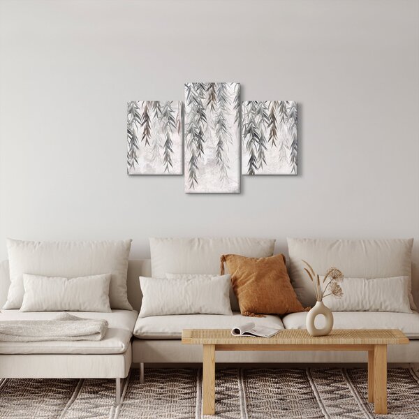 Obraz - Vŕbové vetvičky v šedej omietke (90x60 cm)