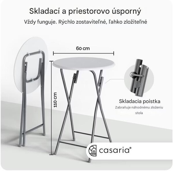 Skladací barový stôl Ø60 cm - biely s dreveným dekorom