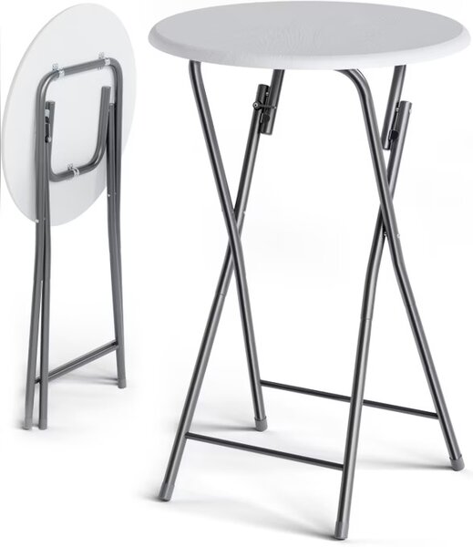 Skladací barový stôl Ø60 cm - biely s dreveným dekorom