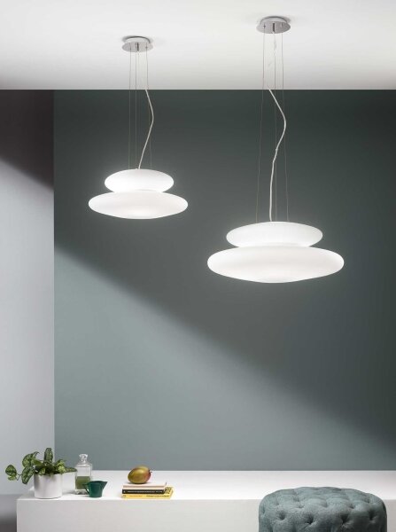 Ondaluce - Závesný luster PAGODA na lane 3xE27/15W/230V + 2xE27/15W, priemer 50 cm, biela