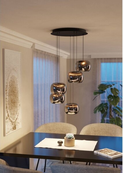 Eglo 390434 - LED stmievateľný luster na lanku HORTUNAS 5xLED/5,8W/230V čierna/dymová