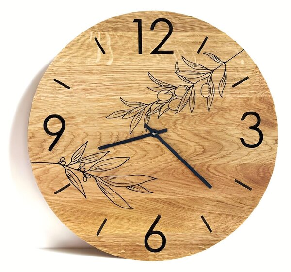 Karlsdesign.sk - Drevené hodiny z dubového dreva - Olive - 30cm , Biela , Bez gravírovania