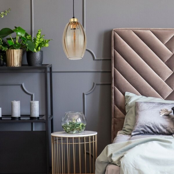 Luster na lanku SEBO 1xE27/15W/230V čierna/dymovo-béžová