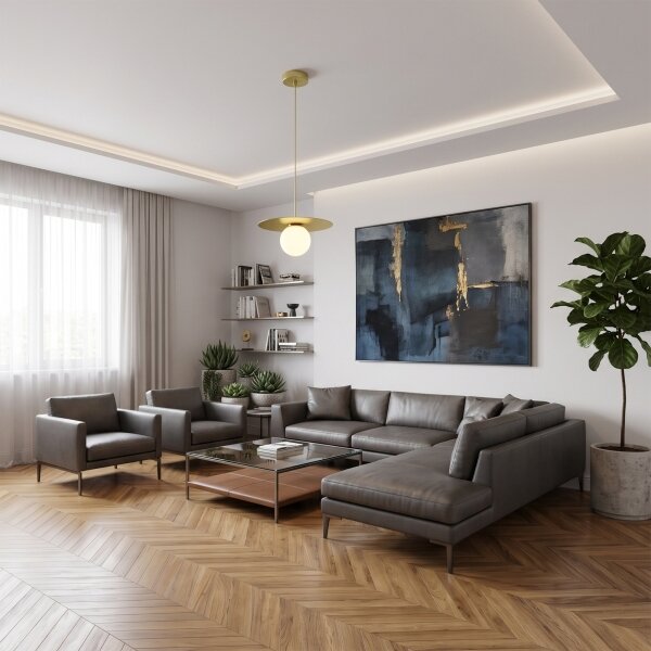 Závesný luster FLAT na lanku 1xE27/15W/230V, zlatý