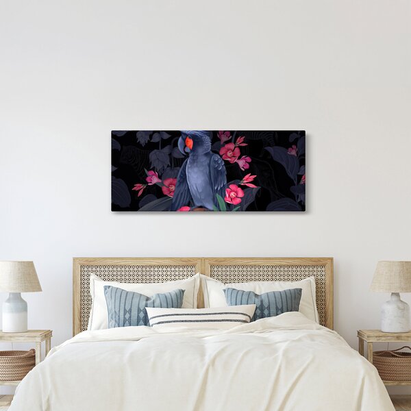 Obraz - Papagáj medzi kvetmi (120x50 cm)
