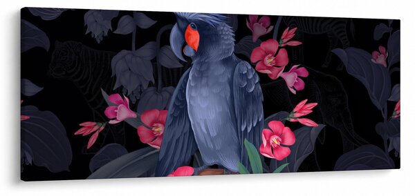 Obraz - Papagáj medzi kvetmi (120x50 cm)