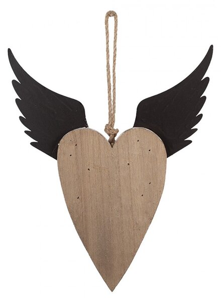 Dekorácia závesné srdce s anjelskými krídlami Angel Rustic L - 25*4*30 cm - Clayre & Eef