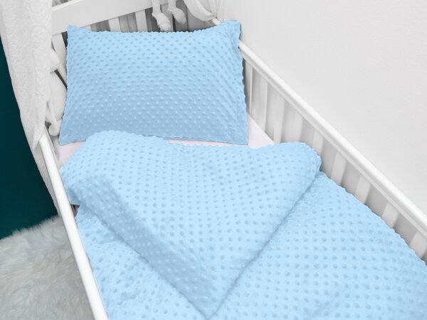 Biante Detské posteľné obliečky do postieľky Minky 3D bodky MKP-008 Nebeské modré Do postieľky 90x130 a 40x60 cm