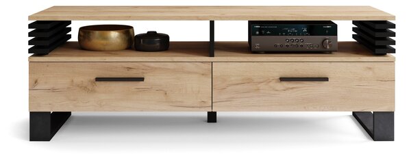GOKEE RTV-145 Dub Craft Zlatý/ Čierna matná - MODERNÁ SKRIŇA POD TELEVÍZOR S LAMELAMI